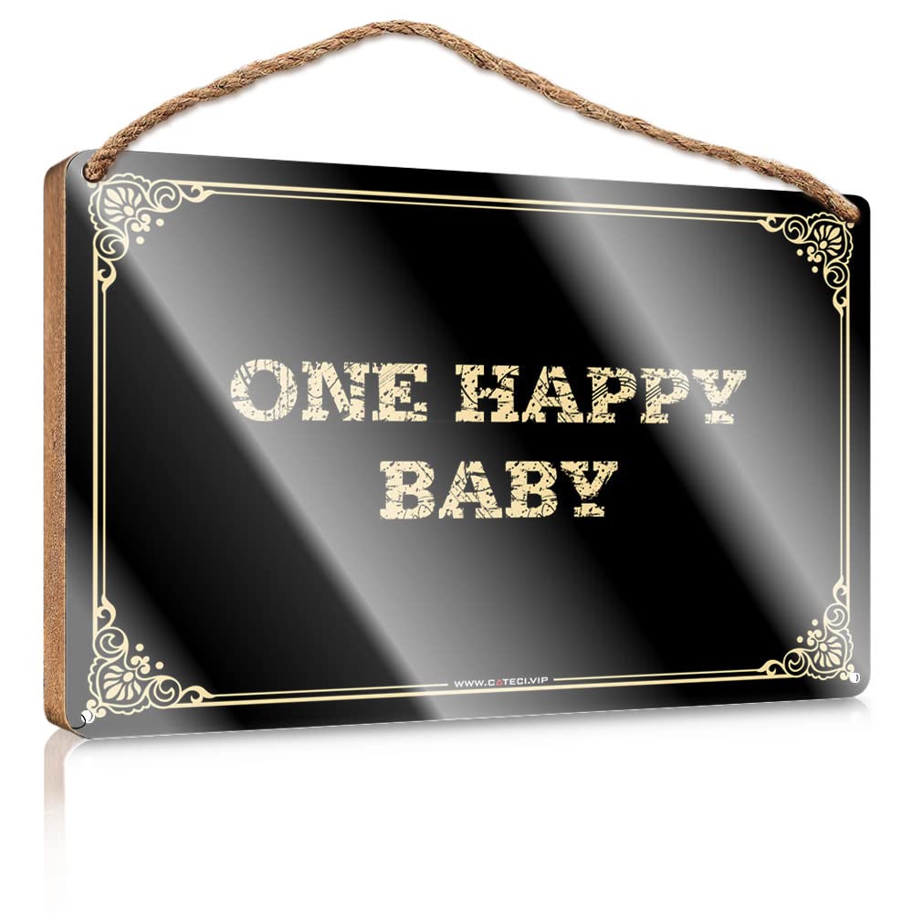 MAHQPZXSF Hanging Plaque Sign One Happy Baby Wooden Sign Decor For Bedroom Funny Man Cave Signs(23X35CM)