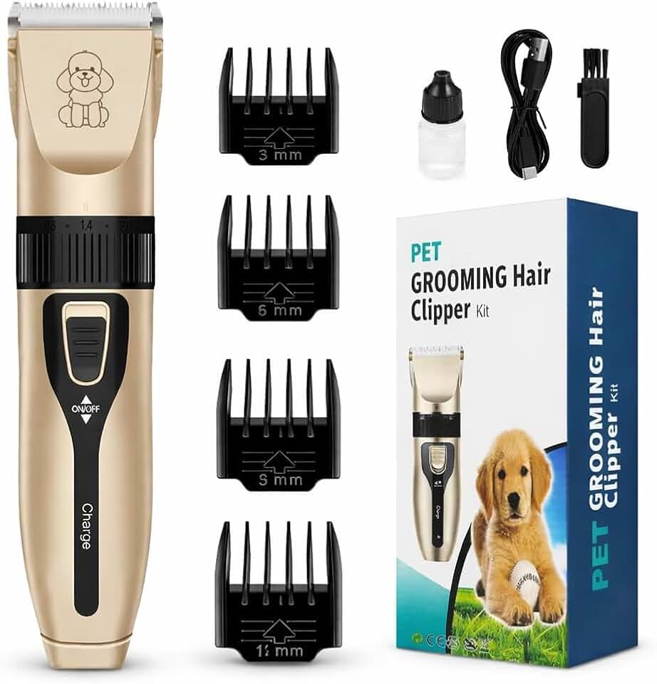Máquina de Tosa Pet Profissional Sem Fio Recarregável – Aparador de Pelos para Cães e Gatos com 4 Pentes de Corte, Motor Silencioso, Lâmina de Precisão e Cabo USB – Kit Completo de Grooming