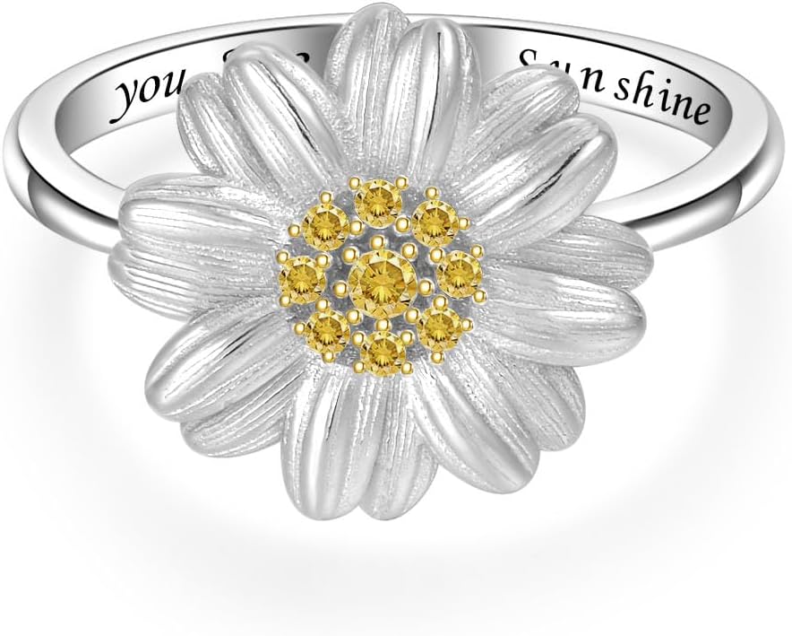 Sunflower You Are My Sunshine Ring Sterling Silver Sunshine Ring Two Tone Golden Silvery Jewelry Gift for Women