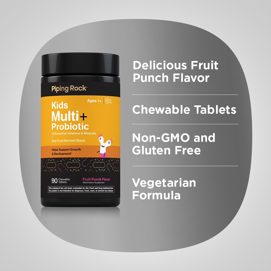 Piping Rock Kids Multivitamin + Probiotic | 90 Chewable Tablets image 4