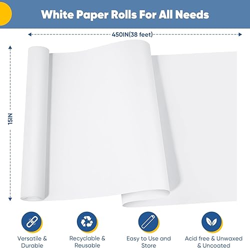 Miniatura 2 de Papel de regalo blanco para manualidades, rollo de papel kraft de 15 x 450 pulgadas, papel para tablón de anuncios, artes y manualidades, embalaje