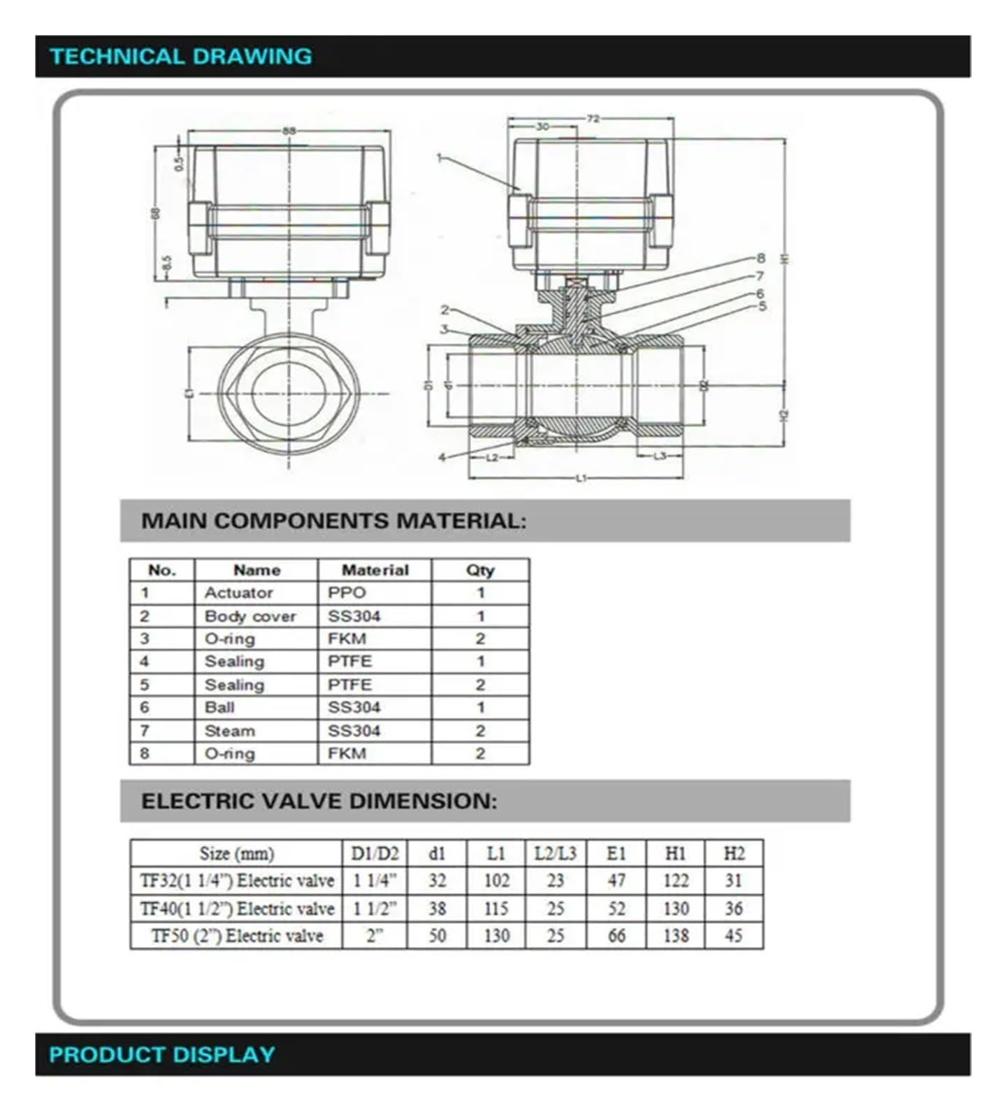 Valvola motorizzata elettrica 2'' in acciaio inox 304 DN50 con indicatore, AC 110 V-230 V, 3/4/7 fili, attuatore in metallo 10 Nm(Bsp,AC-CR703)