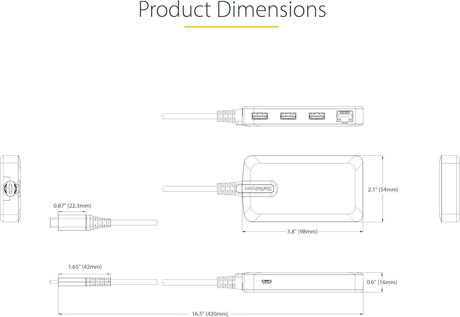 StarTech.com 3-Port USB-C Hub with Ethernet - 3X USB-A Ports, Gigabit Ethernet RJ45, USB 3.0 5Gbps, Bus-Powered, 1ft/30cm Long Cable - Portable Laptop USB Type-C Hub Adapter w/GbE (5G3AGBB-USB-C-HUB)