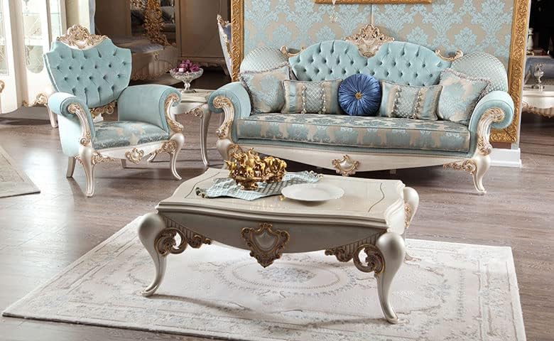 ASATA Luxury Classic Light Baroque Wooden Sofa Set, 5 Seater, Living Room Furniture (French Carved)-image-38