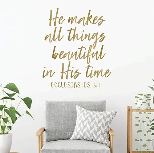 Miniatura 3 de Calcomanía cristiana para pared, diseño de texto en inglés He Makes All Things Beautiful In His Time, con texto en inglés He Makes All Things