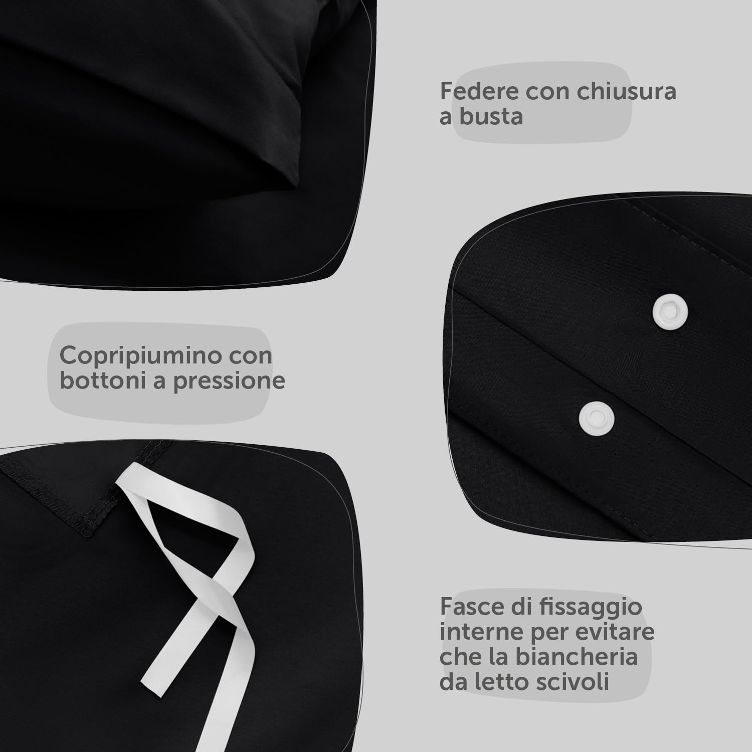 Blumtal Copripiumino 200 x 200 cm in Microfibra con 2 federe 65 x 65 cm – Parure da Letto 200 x 200 2 Persone per Materasso 140 x 190, Basic, Certificato Oeko-Tex, Morbido – Nero