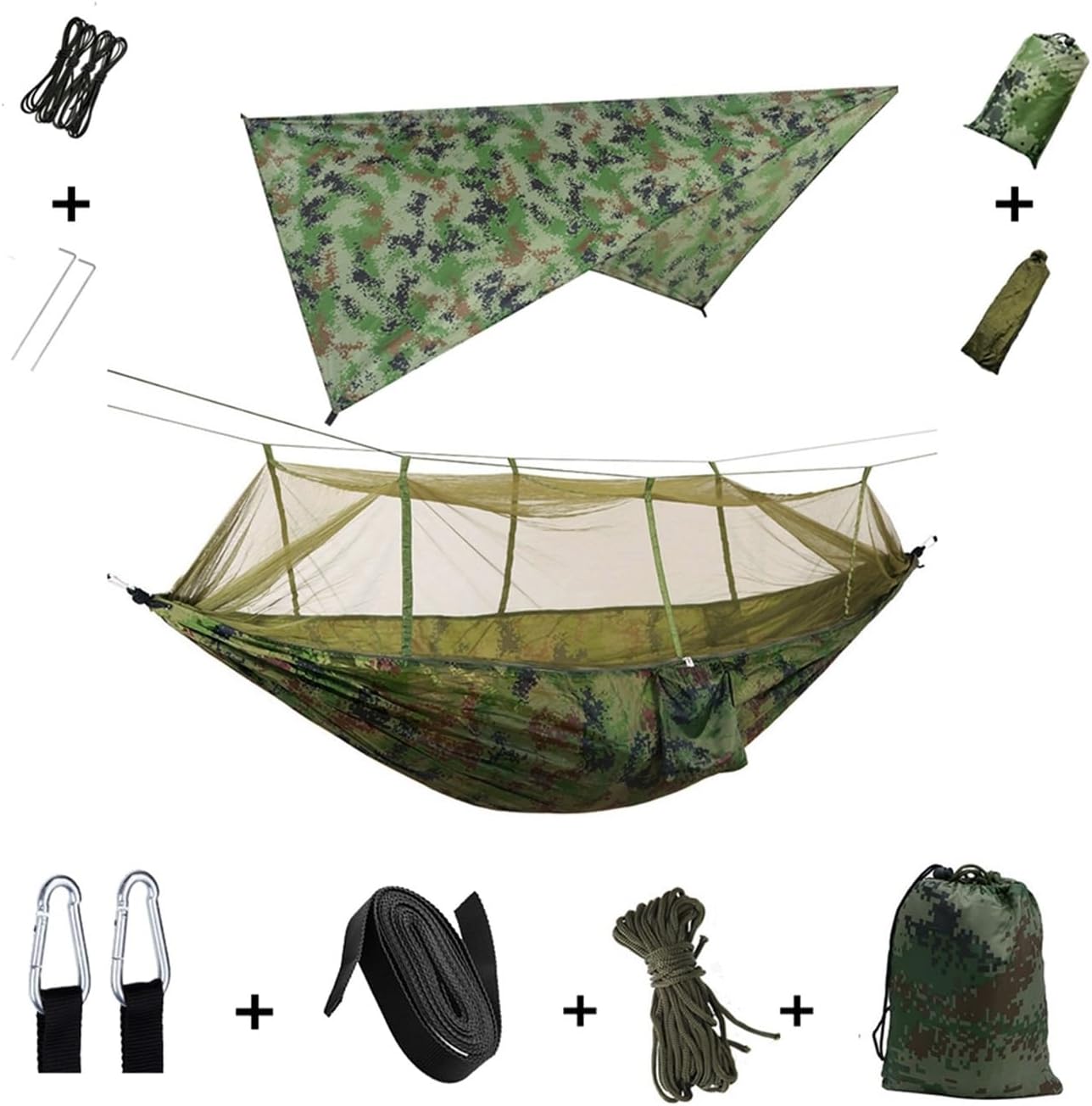 Compatible For Anti Outdoor Camping Hammock With Mosquito Net And Rain Tent Equipment Supplies Shelters Camp Bed Survival Portable Hammock(Camouflage)