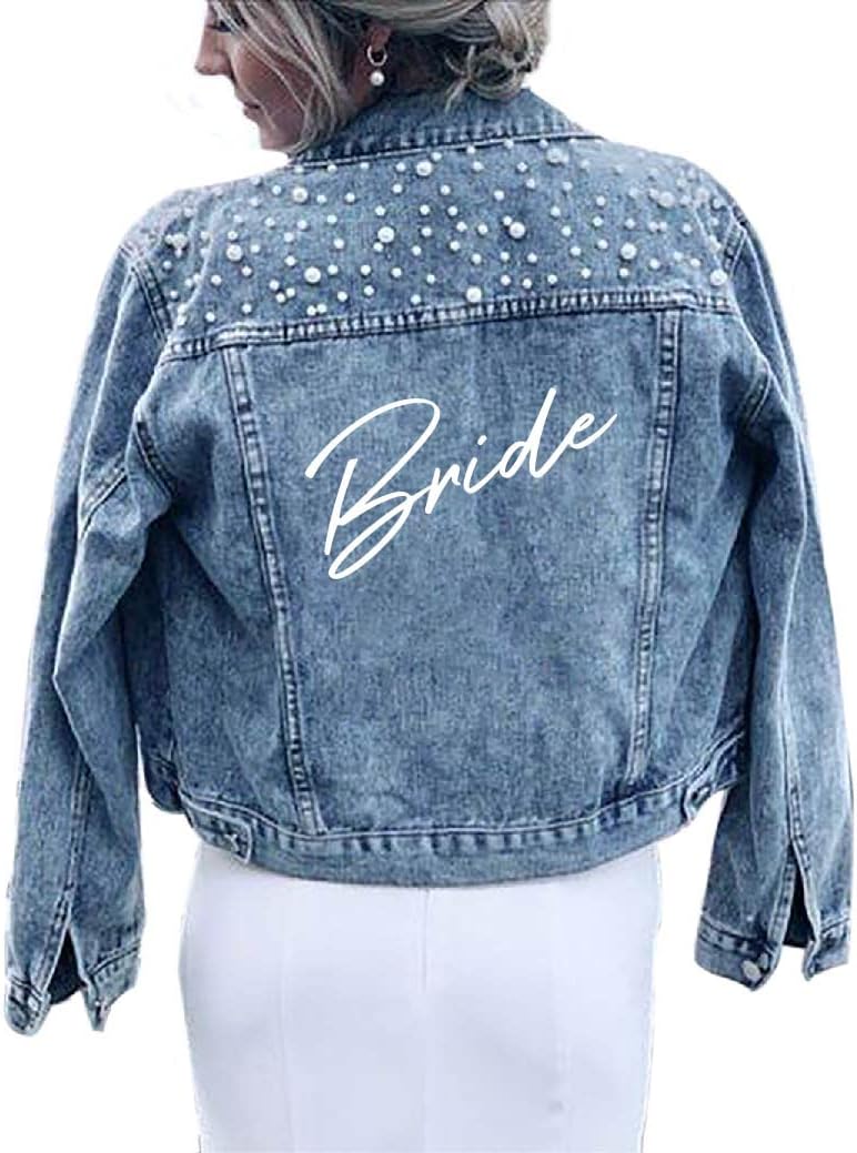 Pearl Bride Denim Jacket Custom Mrs Bride Bachelorette jacket Hen party gift