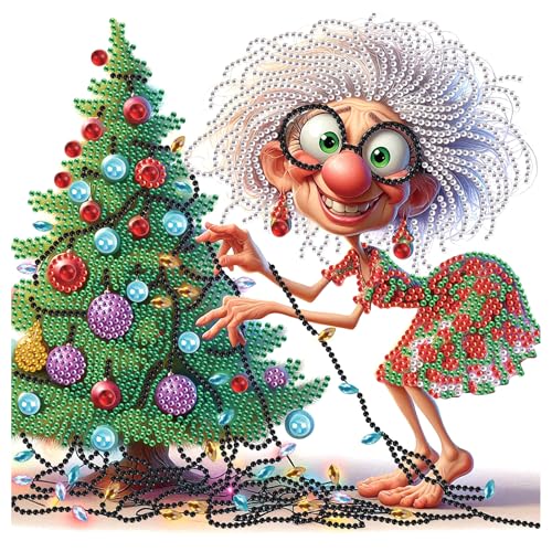 Image of Diamond Art Painting Kits for Adults, 5D Special Shape Diamond Art Kits for Beginners, Crystal Rhinestones Diamond Painting for Home Wall Christmas Decoration Gift 12x12 inch, Grandma Christmas tree