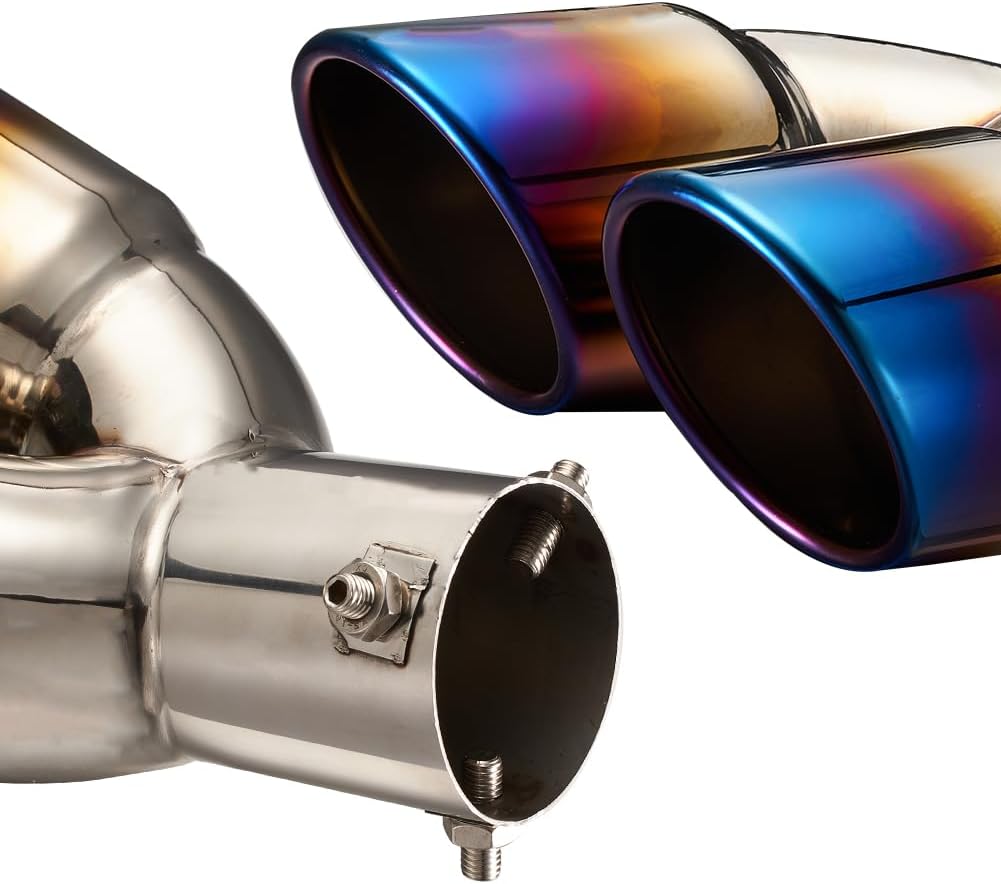 JSCARLIFE Car Dual Exhaust Tip, Universal Fashionable Silver Stainless Steel Car Muffler End Exhaust Trim Tail Pipe Tip, Automotive Exterior Accessories (Blue)