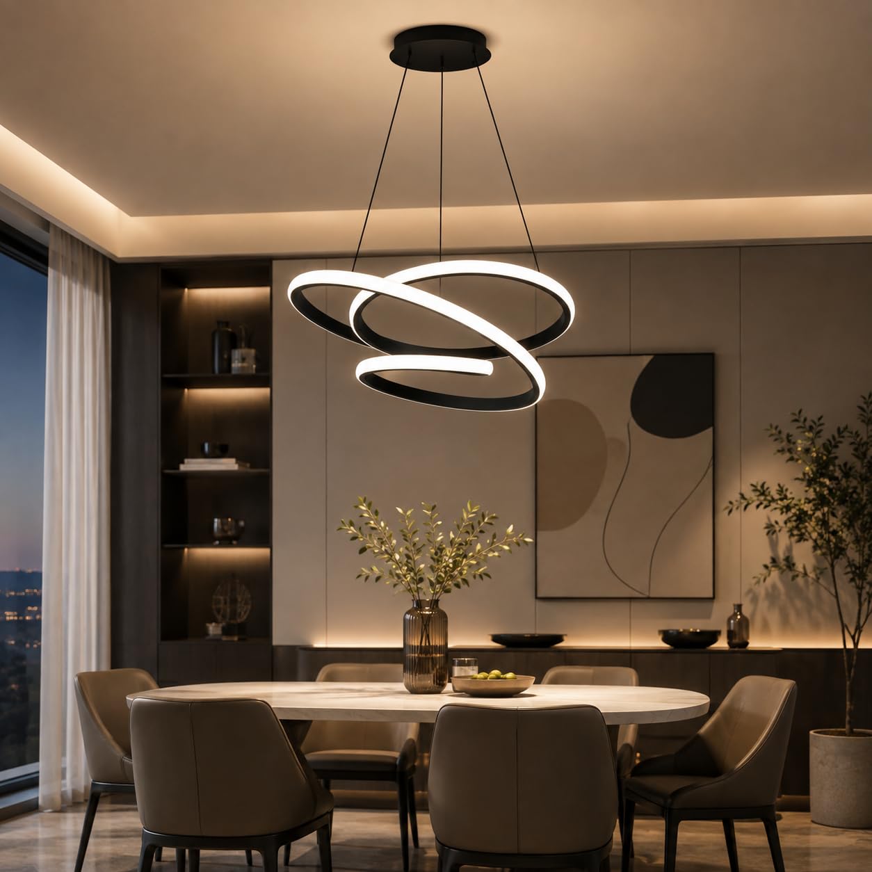 Suspension LED, Lustre de Restaurant Circulaire, Plafonnier au Design Irrégulier Minimaliste pour Chambre à Coucher, Salon - Lumière Blanche de 68 Watts