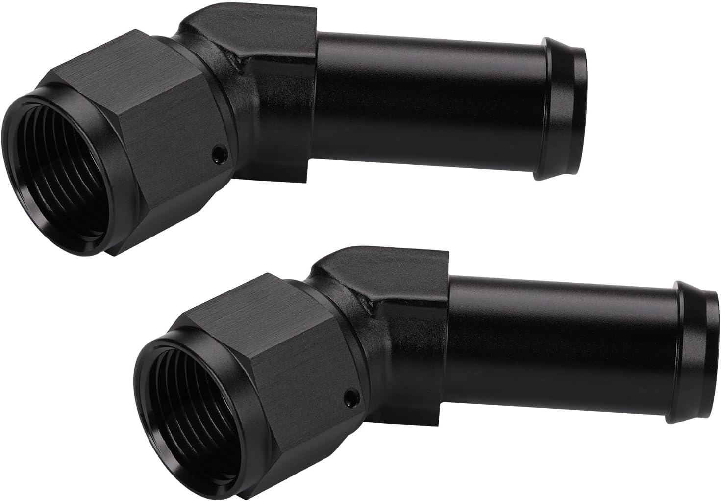 10AN Female to 3/4 Barb 45 Degree Hose Fitting Adapter Swivel Aluminum Black 2PCS