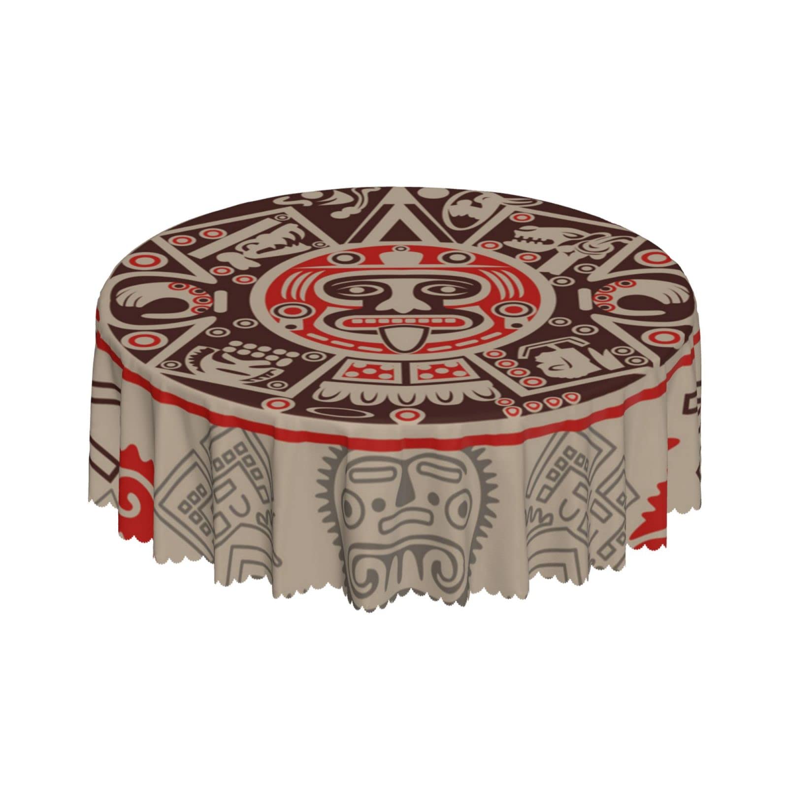 Lsjuee Vintage Maya Tribe Symbol Round Tablecloth 60 Inch Printed Washable Tablecloth for Dining Party Holiday Fall Home Decorative