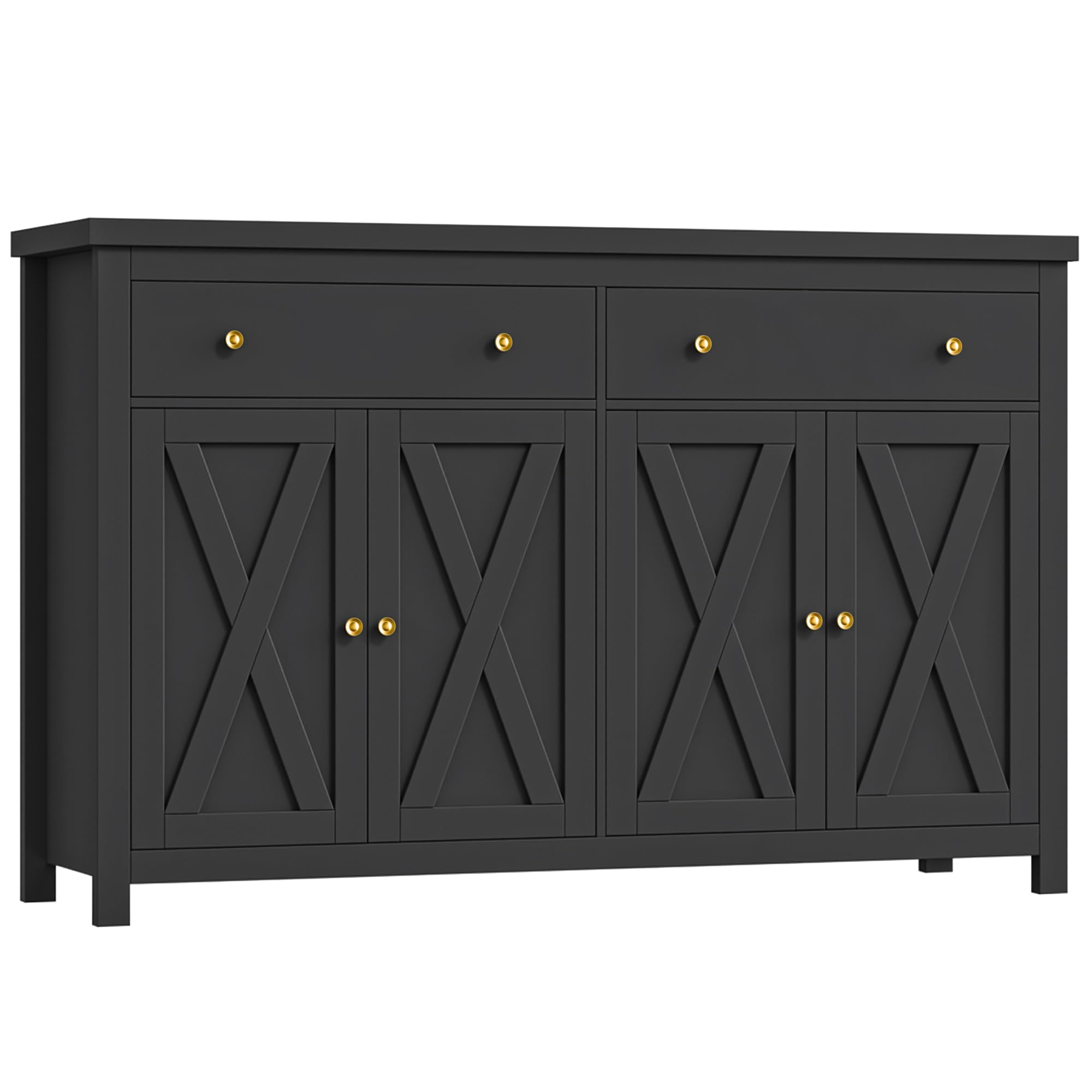 FOTOSOK Sideboard Buffet Cabinet with Storage, 55" Large Kitchen Storage Cabinet with 2 Drawers and 4 Doors, Wood Coffee Bar Buffet Table for Kitchen Dining Room, Black