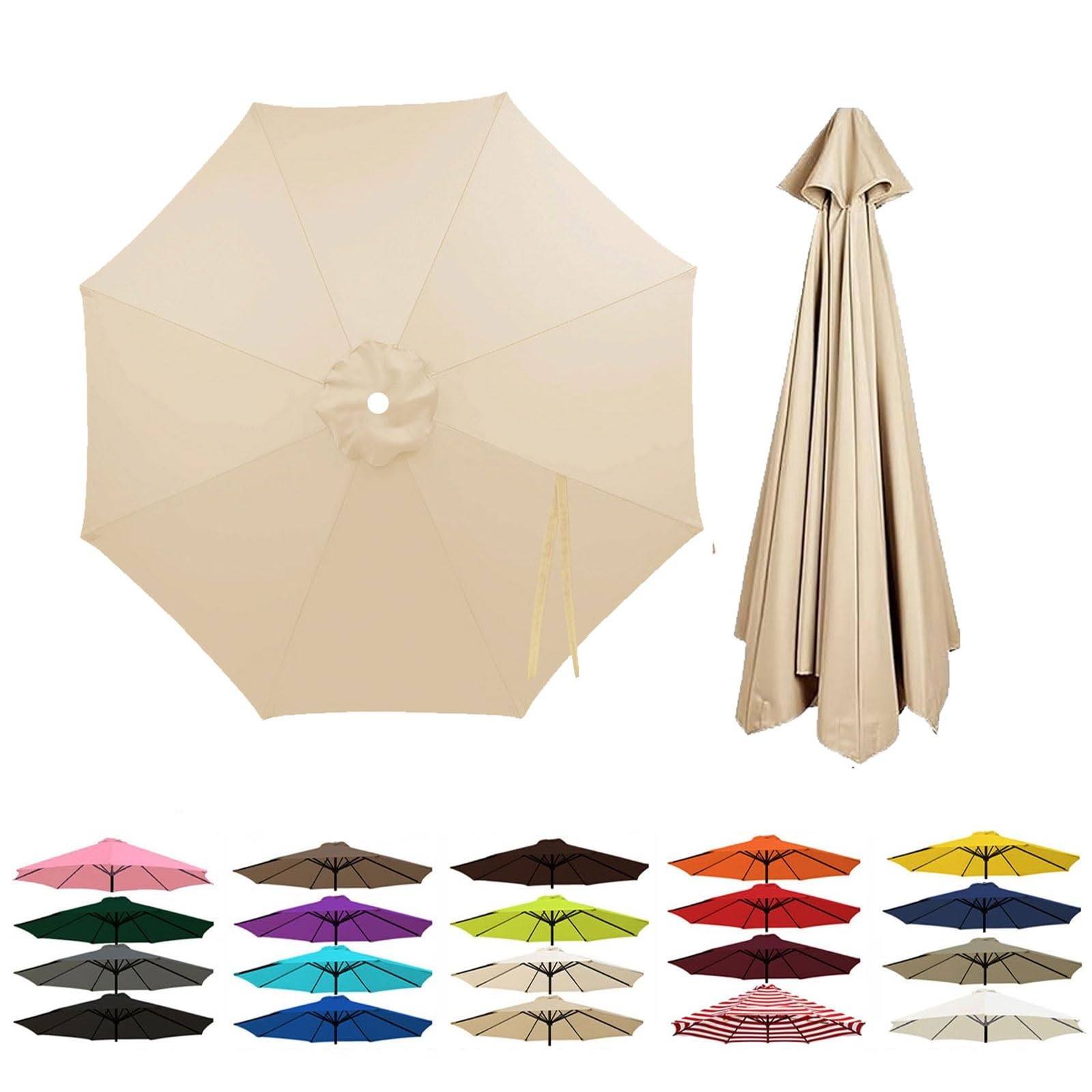 Replacement Parasol Canopy, 2m 2.3m 2.5m 2.7m 3.0m 3.5m Garden Umbrella Replacement Canopy Cover, Patio Umbrella Cloth for 6/8 Ribs, Market Umbrella Top Fabric, Waterproof Anti-UV