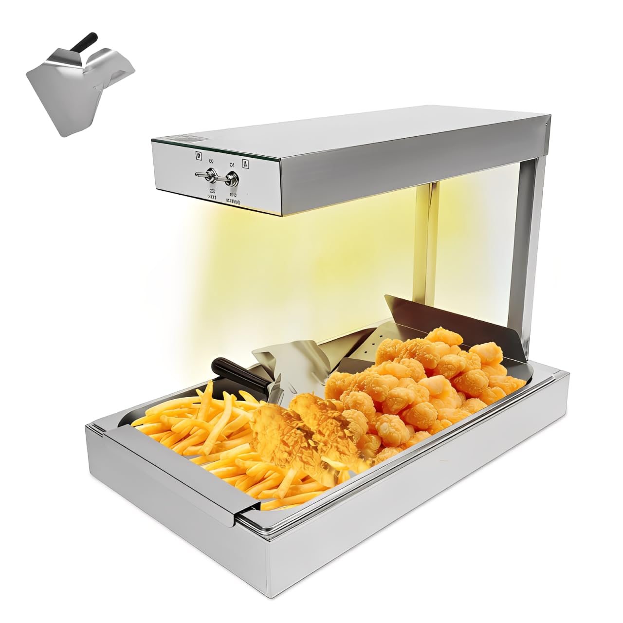 Chauffe-frites électrique avec pelle 56 x 33 x 46,5 cm Puissance 750 W Température max. 80 °C Acier inoxydable Commande One Touch Chauffe-plats Chauffe-plats