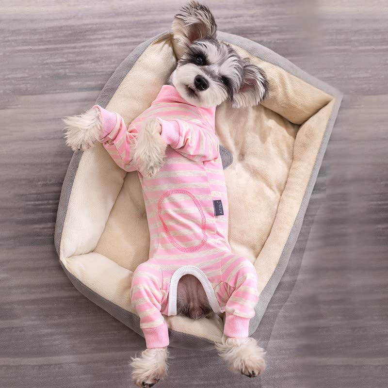Image of Dog Surgery Recovery Suit for Small Dogs, 4-Legged Dog Onesie After Surgery with Back Snaps, Breathable Cotton Spay and Neuter Bodysuit for Female and Male Dogs
