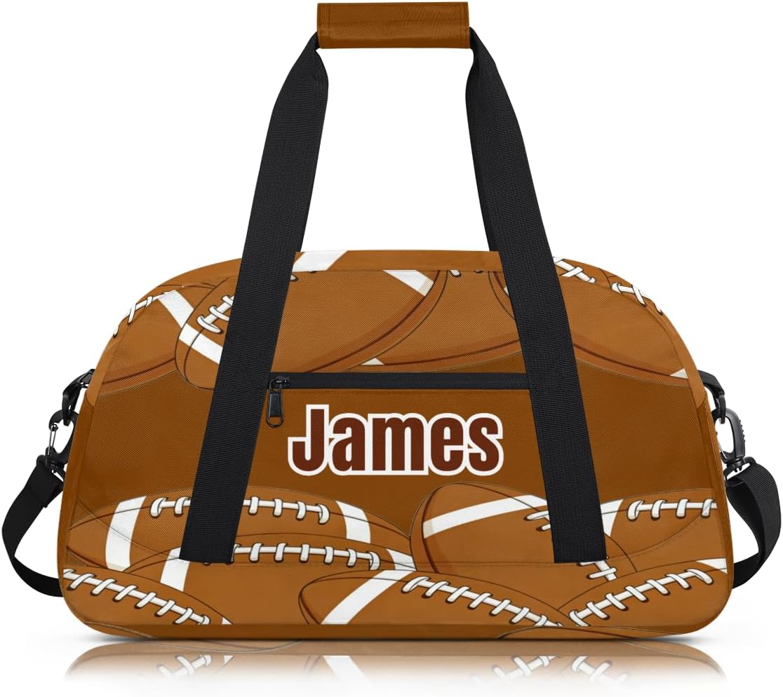 Football Ball Custom Name Travel Duffel Bags, Personalized Sport Gym Bag Customized American Football Duffel Bag Overnight Weekender Practice Carry On Tote Bags