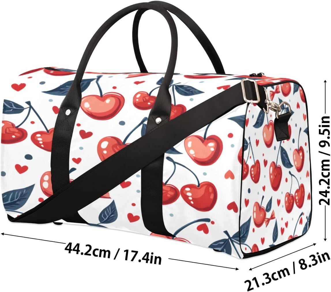 Watercolour Cherry Heart Travel Duffel Bag for Women Men Large Capacity Overnight Weekender Bags for Lightweight Waterproof Sport Gym Bag for Workout Yoga Swim