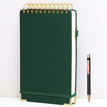 300 Pages Top Spiral Notebook 6x9 Leather Steno Pad Hardcover Steno Notebooks Top Spiral for Work Steno NotePad, 100 GSM Thick Paper, Left Handed Notebooks for Office College School,Green