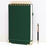 Simind Top Spiral Notebook 6x9 Leather Steno Pad 300 Pages Hardcover Steno Notebooks Top Spiral for Work Steno NotePad, 100 GSM Thick Paper, Left Handed Notebooks for Office College School,Green
