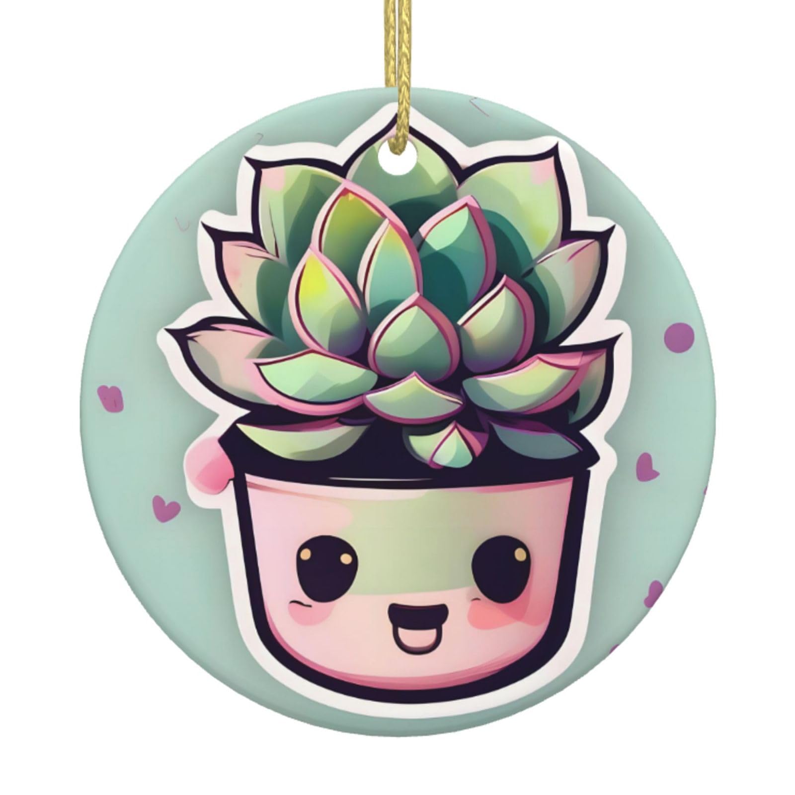 Smiling Succulents Printed Christmas Tree Ceramic Ornaments Holiday Decoration Christmas Unique Pendant for Christmas Party