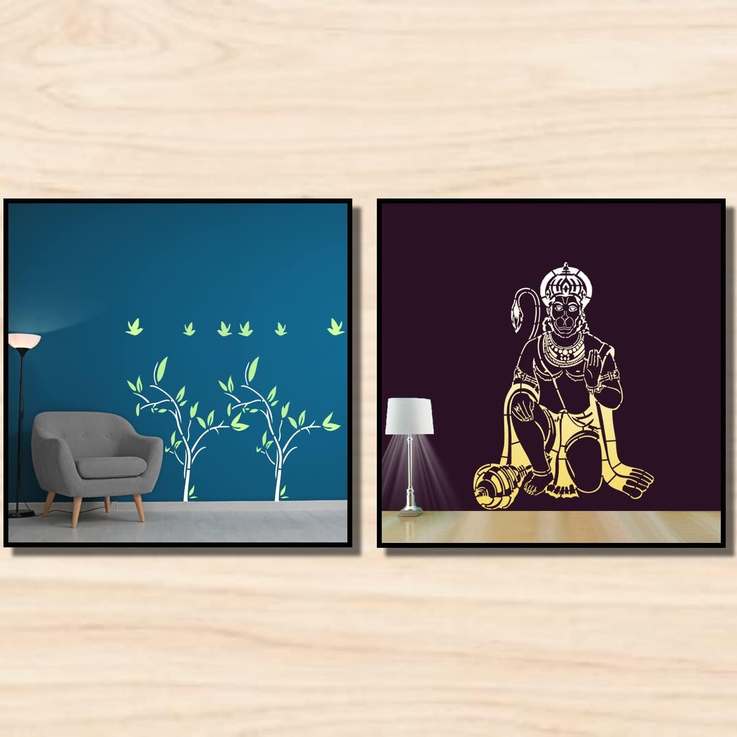 ARandNJ Combo Stencil for Wall Painting (Size:-16X24 Inch) Theme:-Topsyturvy Fineart & Hanuman Ji DIY Reusable Painting Design Suitable for Bedroom,Living Room (Pack of 2)