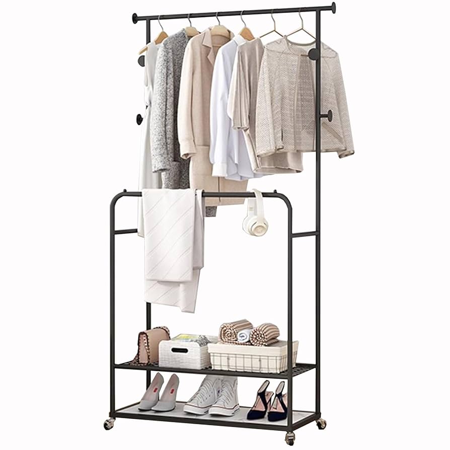 Clothes Rack Furologee Double Rods Clothing Rack With Wheels And
