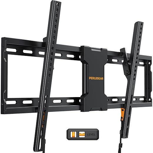 Perlegear UL-Listed Tilting TV Wall Mount for Most 37-82 inch TVs up to 132 lbs, Low Profile Tilt TV Mount Wall Bracket for Flat or Curved TVs, Fits 24”/18”/16” Studs, Max VESA 600x400mm, PGLT2