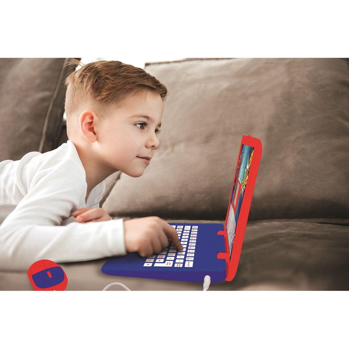 Lexibook JC598SPi3 Spider-Man Dwujęzyczny Laptop do Celów Edukacyjnych Angielski i Niemiecki, 124 Aktywności, Matematyka, Logika, Muzyka, Zegar, Gry, Zabawka dla Dzieci (Dziewczynki i Chłopcy),
