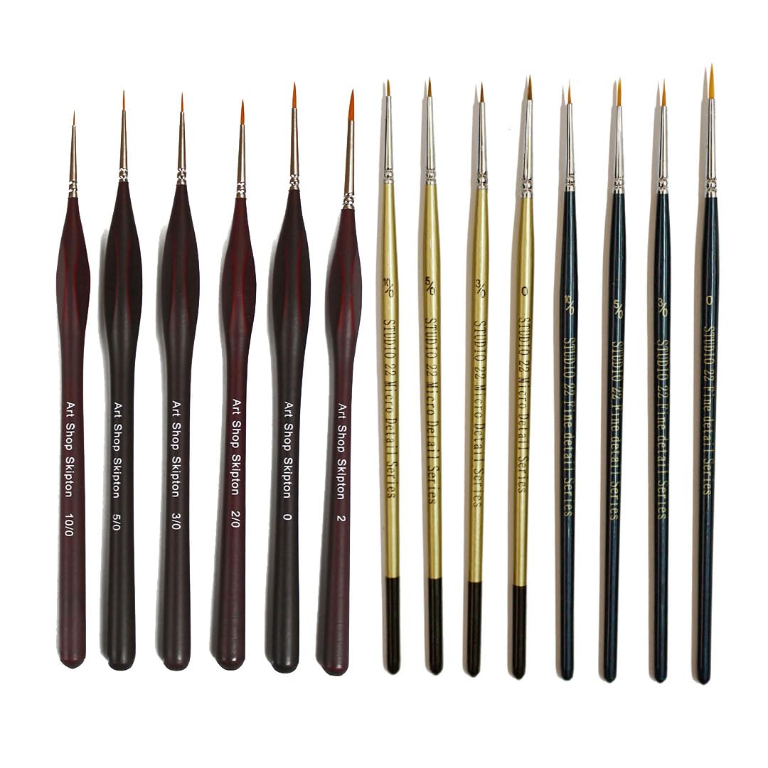 Studio 22 Miniature & Model Painters Fine Detail Brush Set Bundle 14pc