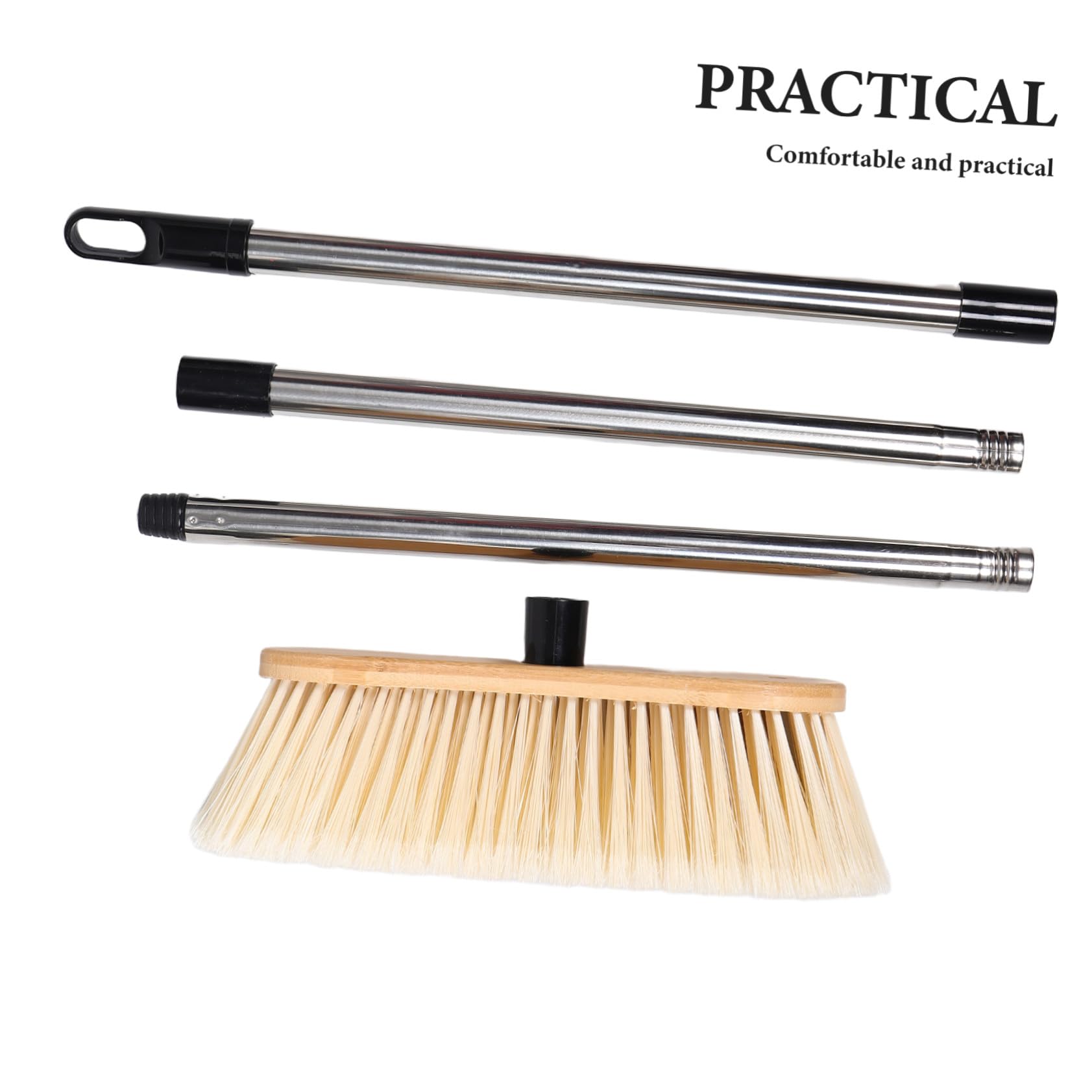 Scopa in Legno con Setole Dure per Esterni con Manico in Acciaio Inossidabile Spazzola per Patio Giardino e Garage Impugnatura Ergonomica in Legno