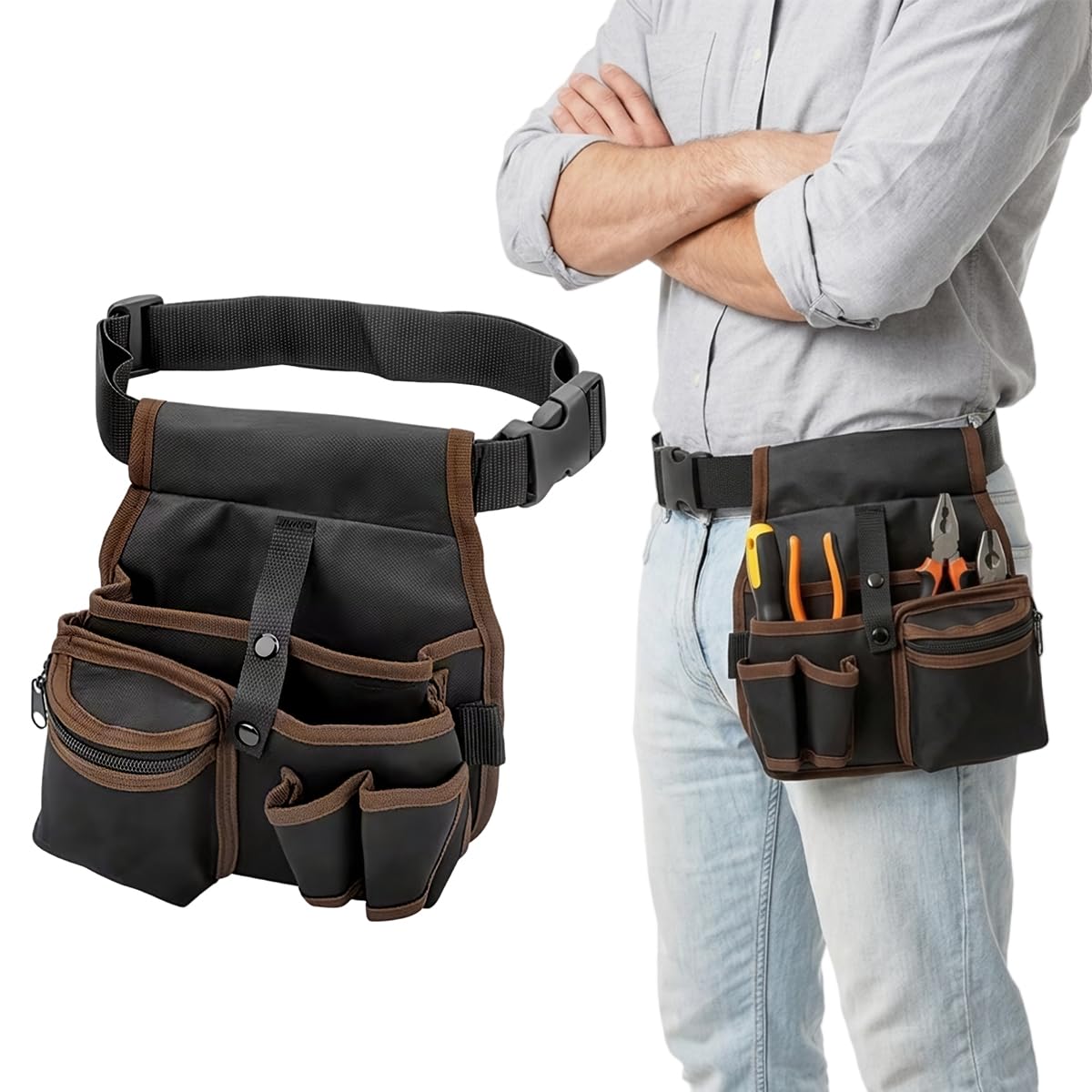 Serplex® Waist Tool Organizer Bag, Heavy-Duty Tool Belt Pouch with Adjustable Waist Strap, Multi-Pocket Electrician & Carpenter Tools Storage Electrician Toolkit Drill Waist Bag for Maintenance Work-picture-10