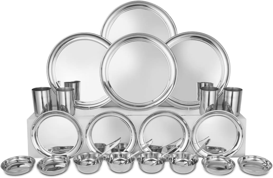 Shri & Sam solid Stainless Steel Shagun Dinner Set (24 Pcs Set)