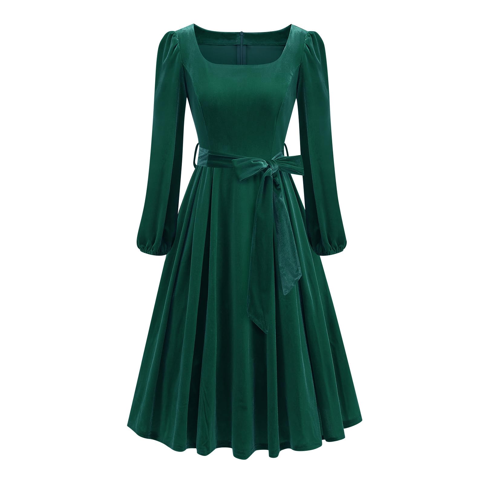 Women Velvet Long Sleeve Dresses Square Neck Christmas Ruffle A Line Flowy Midi Dress Fashion Casual Solid Outfits