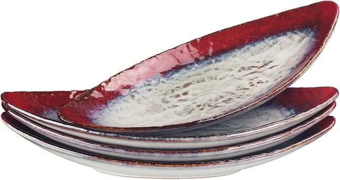Ceramic Serving Platters - Set of 4 Oval Platters for Entertaining, Modern Kitchen Dishes for Dinner, Fruit, Salad, Serving Trays red