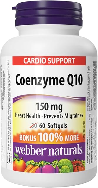Webber Naturals CoQ10 150 mg, 60 gélules molles, pour le soutien cardiaque et des migraines, antioxydant à haute puissance
