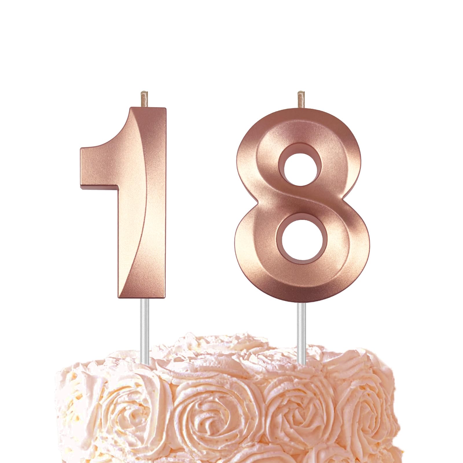 Rose Gold Birthday Number 18 Candles for Wedding Party Cake Decorations