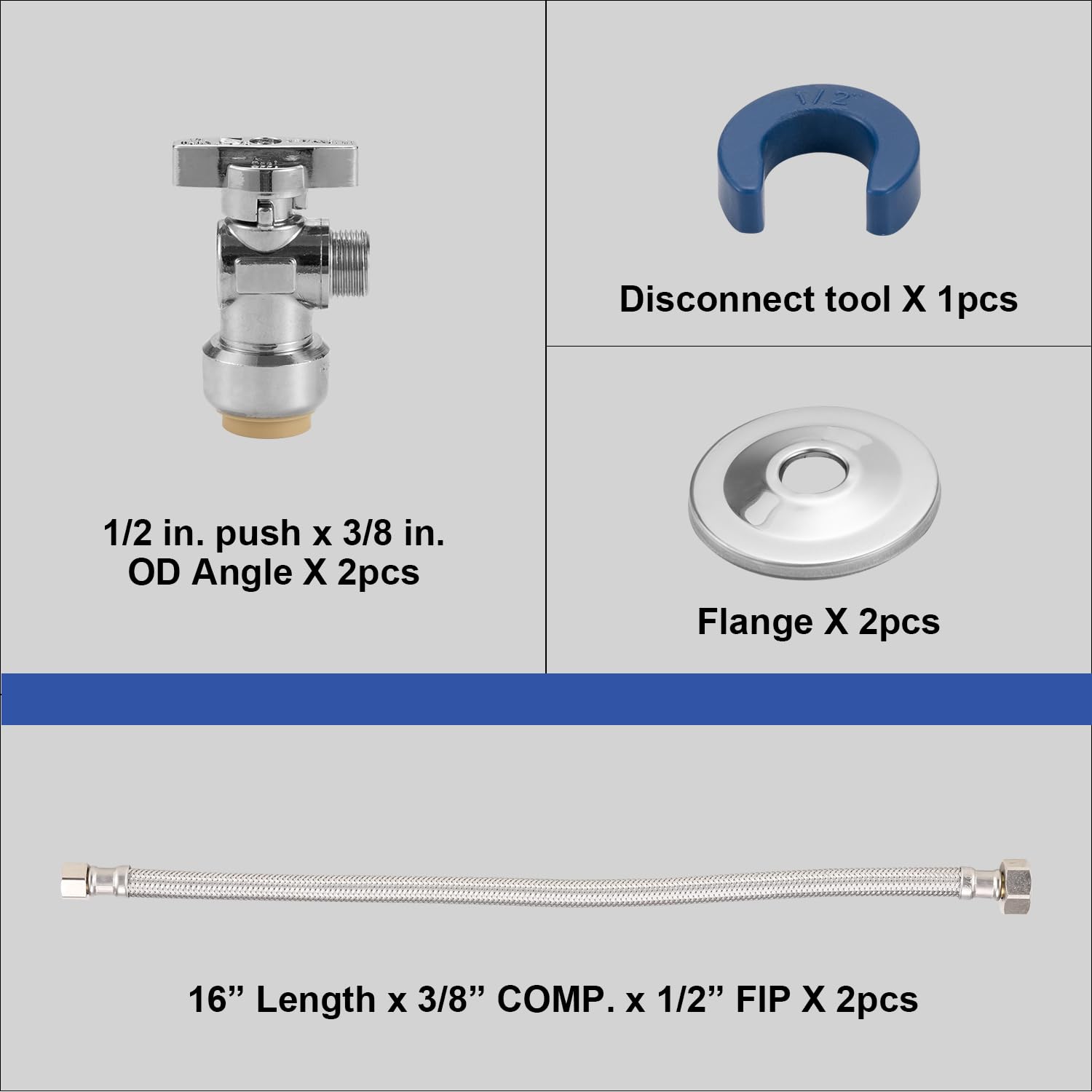 Juego de conectores de grifo, kit de línea de suministro de agua con 2 unids 1/2 "ángulo de ajuste de presión topes y 2 unids 16" línea de suministro de agua de acero inoxidable