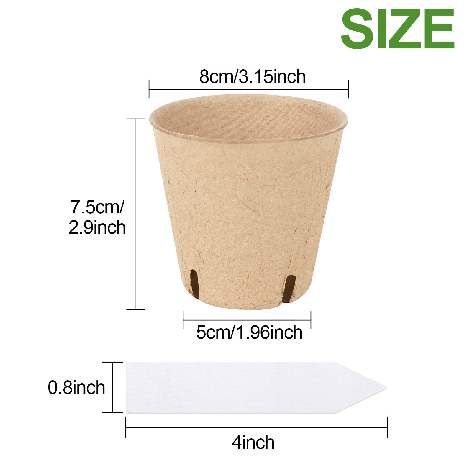 HXSEMAYIG 100 Stück Torftöpfe, 8,9 cm Samen-Starttöpfe mit Entwässerungslöchern, runder Kinderzimmertopf, Gartenkeimung, Kinderzimmertopf, Bonus 20 Pflanzenetiketten