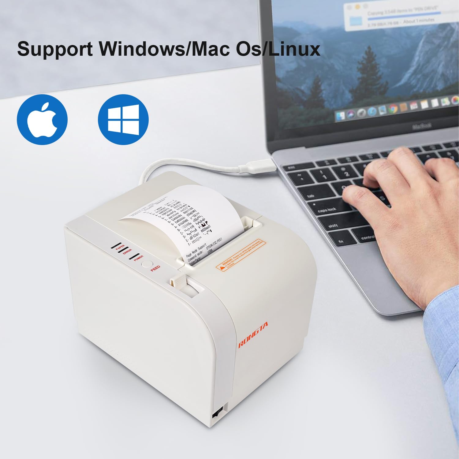 Rongta Impresora térmica de recibos, impresoras de recibos de 80 mm, impresora térmica de posición con cortador automático, soporte de efectivo USB Serial Ethernet ESC/POS, compatible con