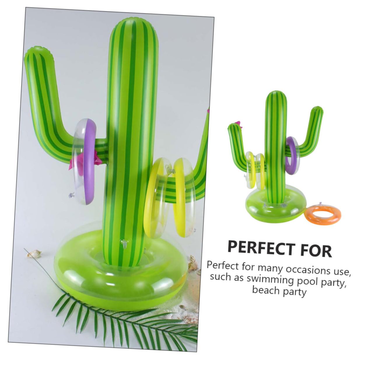 1 Ensemble Jeu Anneaux Gonflables Cactus de Plage Anneaux à Lancer Accessoire de Fête et Durable Vert