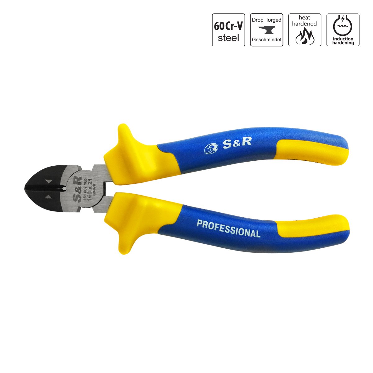 S&R Tronchese a taglio latealeTrochesina Elettricista Professionale 160 x 21 mm, Tronchesina tagliafili Professionale, Blu e Gialla.