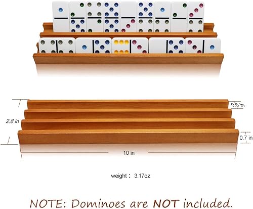 Miniatura 3 de Exqline Bandejas de dominó de madera (juego de 4) – Soporte de azulejos de dominó premium para juegos de dominó de tren mexicano – Dominó no incluido