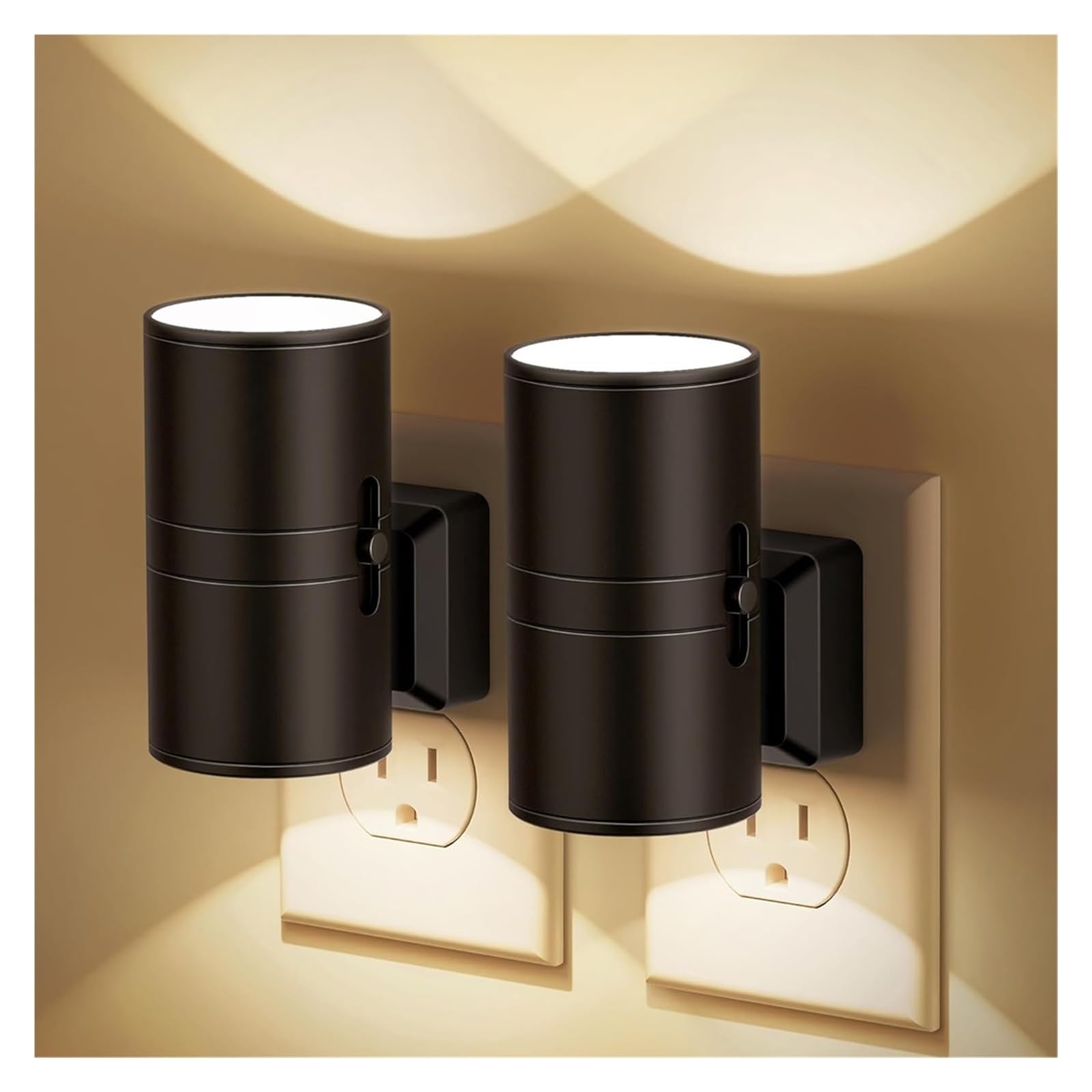 Cylindryczne Lampki Nocne Podłączane Do Ściany, Ściemnialna Lampka Nocna LED Z Czujnikiem Światła, Regulowana Jasność, Korytarza I Sypialni Elastyczna Regulacja(2pcs)