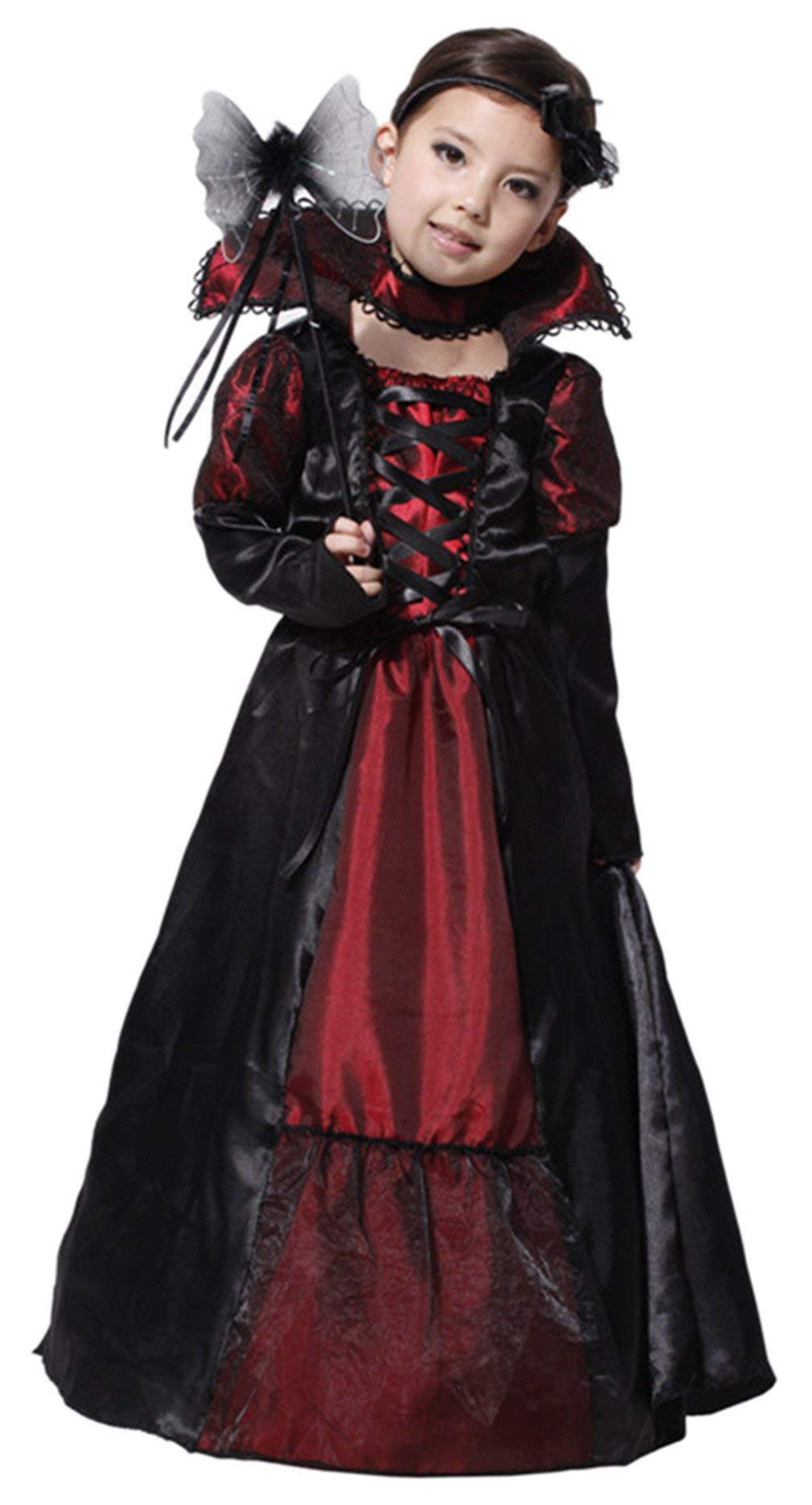 Clundoo Kids Halloween Vampire Costume, Girls Gothic Vampiress Costume Princess, Vampiress Queen Dress Up Party (M) - Image 4