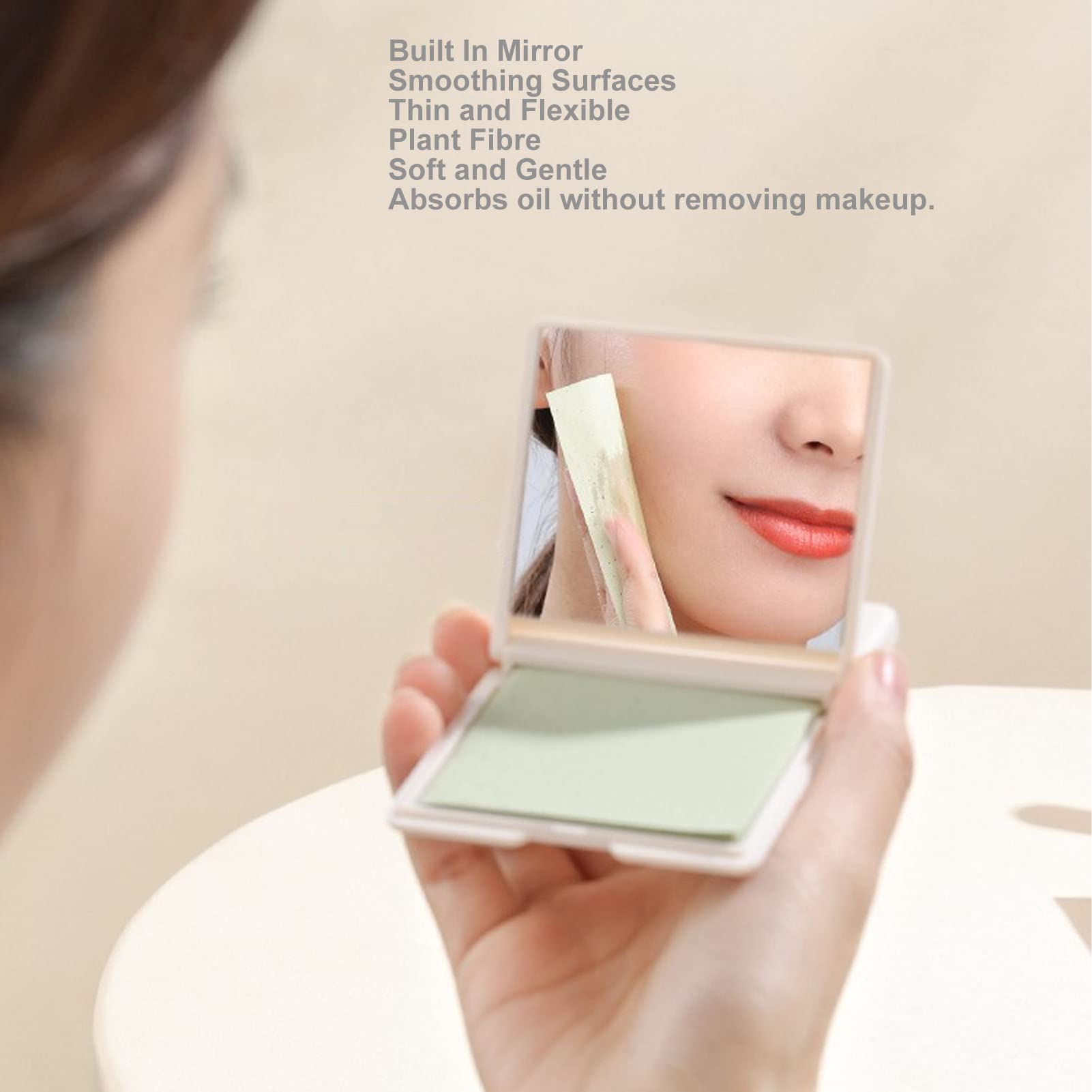 250 Pcs Oil Blotting Sheet with Mirror, Plant Fibre Oil Absorbing Sheets for Face to Remove Excess Shine Portable Face Oil Off Paper for Facial Makeup