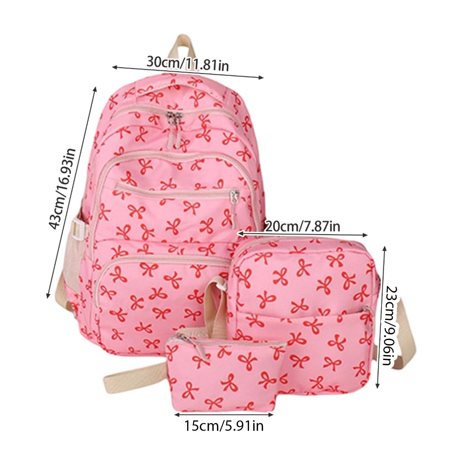 Zaini estetici da 3 per zaini con fiocchi per ragazza Set Zaini casual capacità Zaino da viaggio Borsa da scuola per studenti