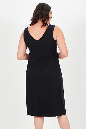 Kurun's Collection Büyük Beden V Yaka Kolsuz Fermuarlı Elbise-1