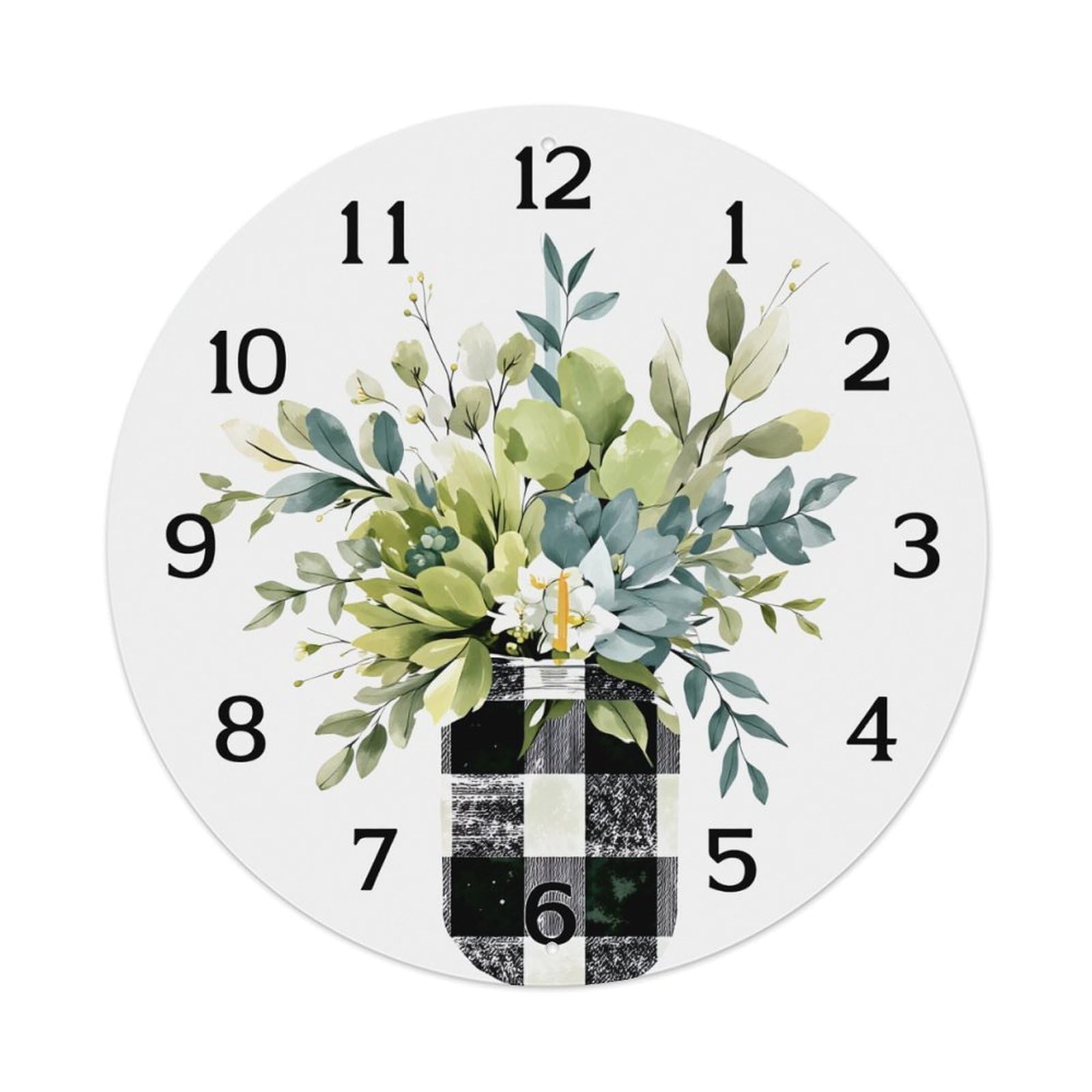 Floral Bouquet In Checkered Vase Round Tin Sign Vintage Metal Poster, Home Bar Garage Man Cave Cafe Indoor & Outdoor Wall Decoration 8x8Inches